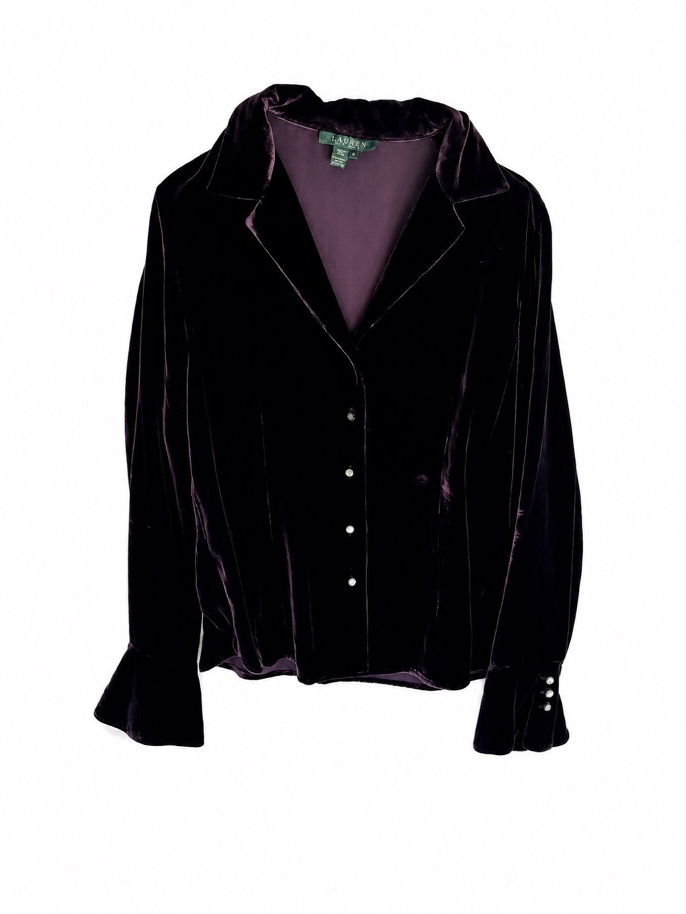 Ralph Lauren Dark Purple Velvet Button-Up top whimsy goth romantic size small - Picture 2 of 9